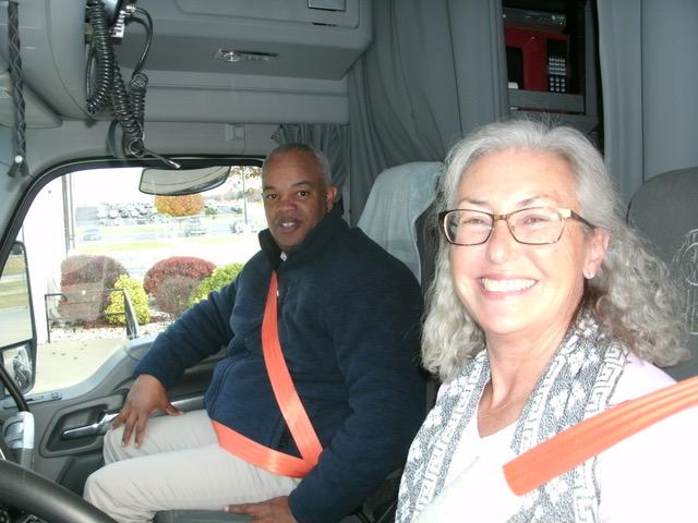 Then-FMCSA Administrator Scott Darling got an education on trucking in a ride-along with Stephanie Klang.

Photo courtesy Women in Trucking